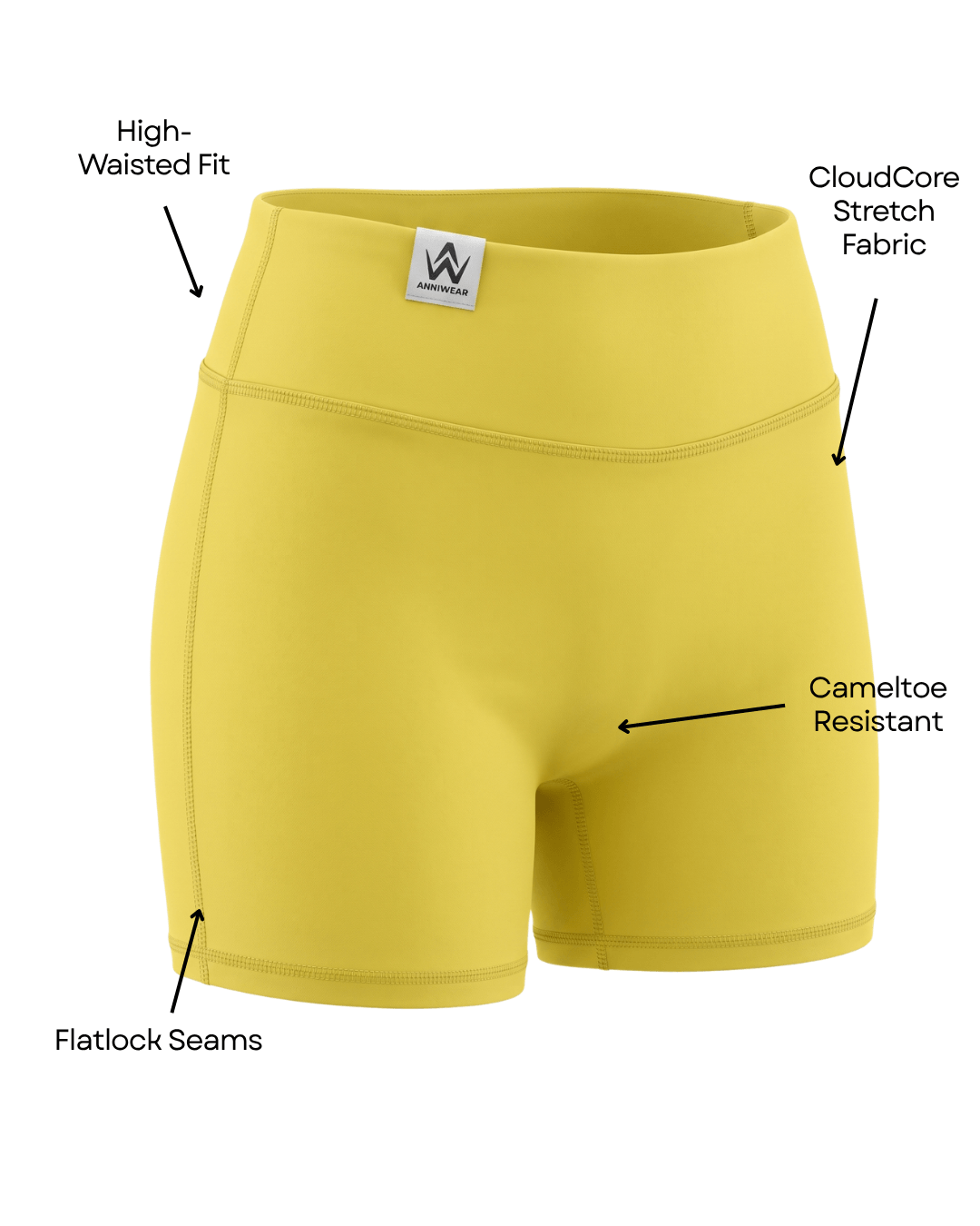 Yellow athletic shorts on a white background