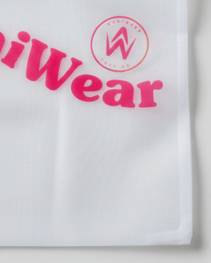 White mesh bag with red zipper and 'AnniWear' branding on a light gray background