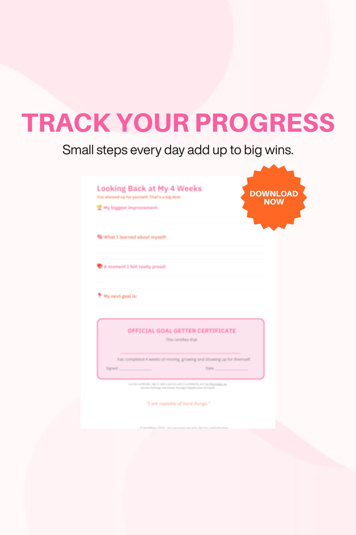Motivational app interface with 'Track Your Progress' text on a pink background