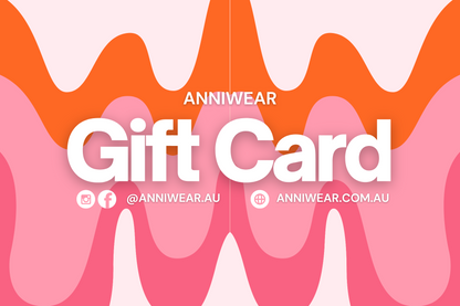 Anniwear gift card with wavy orange and pink design