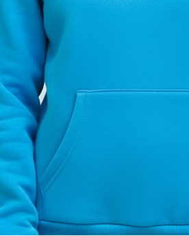 Close-up of a blue hoodie with a pocket