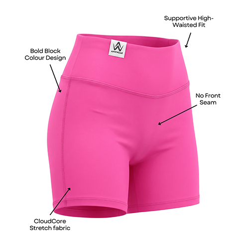 Pink Activewear Shorts with brand logo on a white background