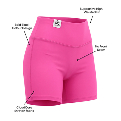 Pink Activewear Shorts with brand logo on a white background