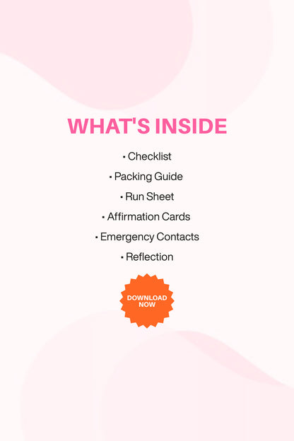 Text on a white background with pink gradient, listing items and a 'Download Now' button.