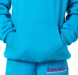Blue tracksuit with 'ANNIWEAR' branding on pants
