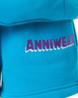 Blue Shorts with 'ANNIWEAR' branding on a blue background