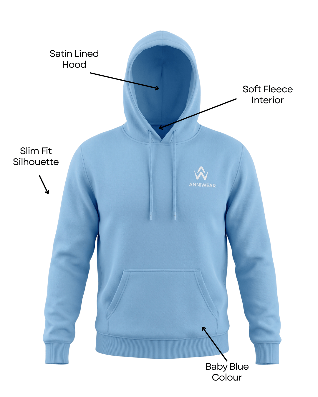 Light Blue hoodie with a logo on a white background