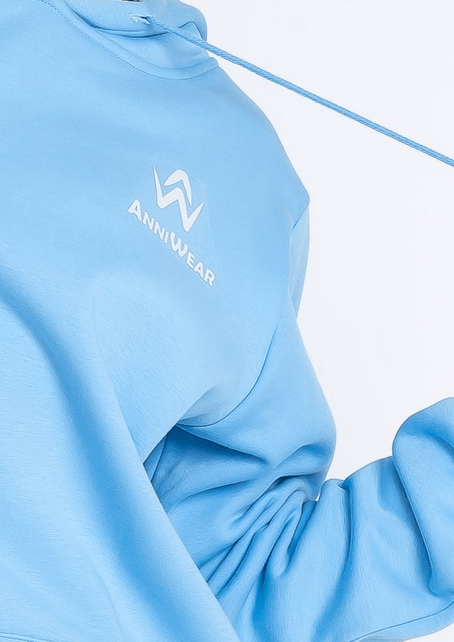 Light blue hoodie with 'ANNIWEAR' logo on a white background