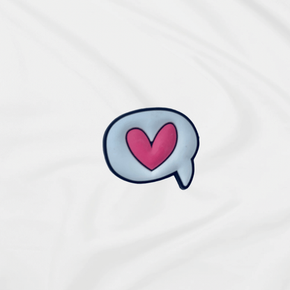 Love Bubble Shoe Charm. Pink heart inside a white speech bubble