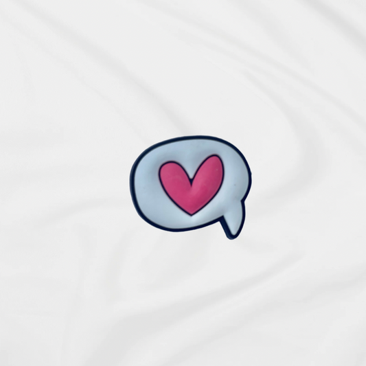 Love Bubble Shoe Charm. Pink heart inside a white speech bubble