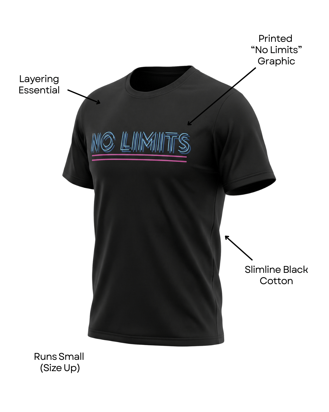 A black No Limits Tee with a placement print on the chest