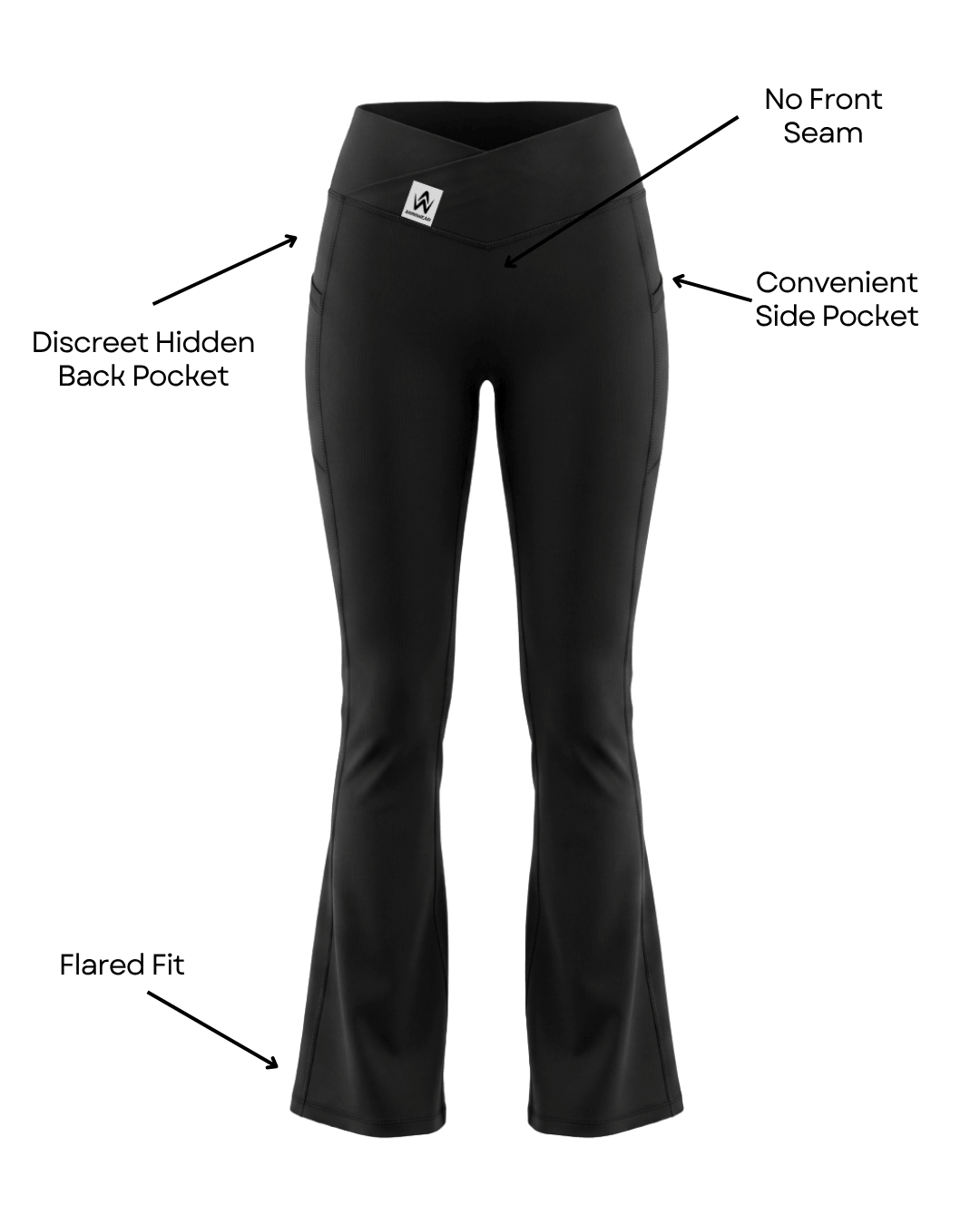 Black Flared Leggings with features text