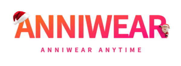 Anniwear logo with Santa hat and a Santa on a white background